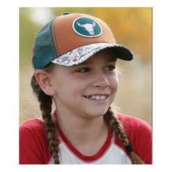 Hot Sale 💯 Cinch 👧 Girls' Mountain Logo Patch Mesh-Back Trucker Cap Orange 🎉