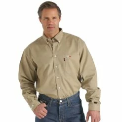 New ❤️ Cinch WRX Flame-Resistant Solid Khaki 👕 Shirt For Men 😍