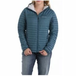 Wholesale 😍 Cinch 👩 Women's Teal Mid-Weight Hooded Quilted Down Jacket ⭐
