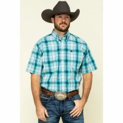 Outlet ✨ Cinch Men's Blue Large Plaid Short Sleeve Western 👕 Shirt 🥰