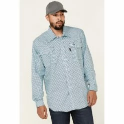 Deals 🔔 Cinch Men's FR Geo Print Lightweight Long Sleeve Work 👚 Shirt Light Blue 👍