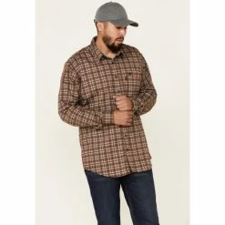 Best reviews of 🎁 Cinch Men's FR Brown Plaid Lightweight Long Sleeve Work 👚 Shirt 😉