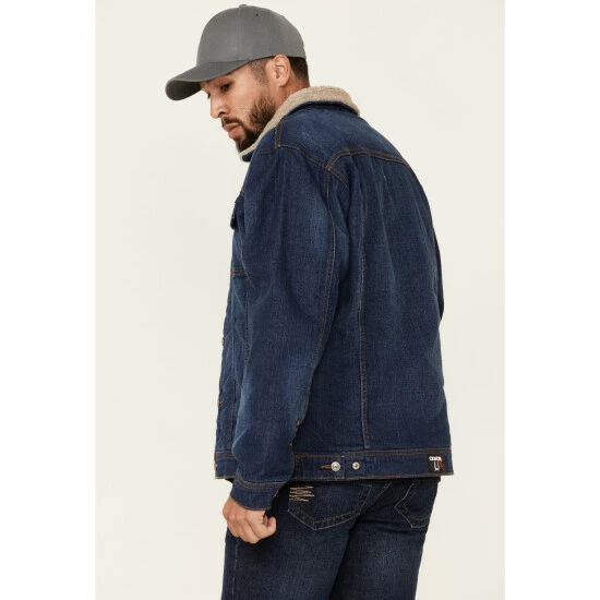 Hot Sale π Cinch Men's FR Stretch Denim Sherpa Lined Trucker Work Jacket Indigo β¨ - Image 4