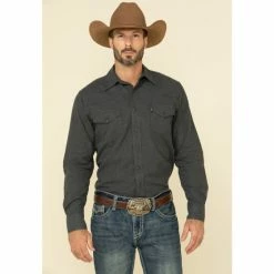 Cheap 🤩 Cinch Men's Heather Grey Herringbone Solid Long Sleeve Modern Fit Western 👕 Shirt 🛒