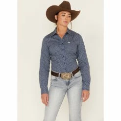 Brand new 😍 Cinch 👩 Women's Geo Print Long Sleeve Button-Down Western Core 👚 Shirt Navy ❤️