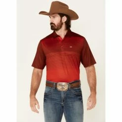 Best Pirce 🥰 Cinch Men's Arena Flex Red Striped Short Sleeve Polo 👚 Shirt ❤️