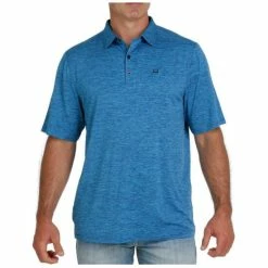 Best Pirce 🧨 Cinch Men's Solid Heather Blue Short Sleeve Polo 👚 Shirt Light Blue 🔥