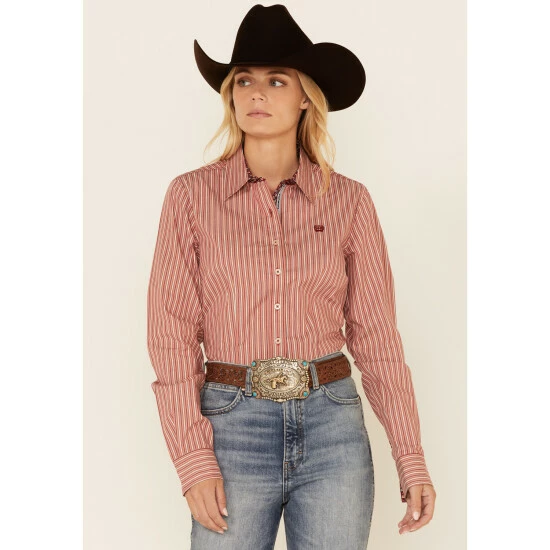Cheapest π Cinch π© Women's Orange Stripe Stretch Long Sleeve Button-Down Western Core π Shirt π₯