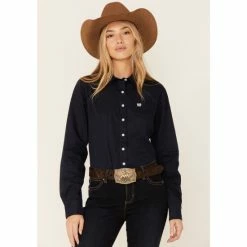 Buy ⌛ Cinch 👩 Women's Solid Navy Long Sleeve Button-Down Western Core 👕 Shirt 🧨
