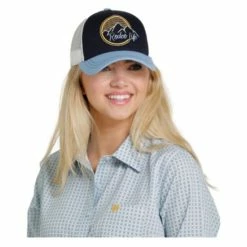 Deals 😉 Cinch 👩 Women's Rodeo Up Embroidered Mesh Back Ball Cap Blue 🤩