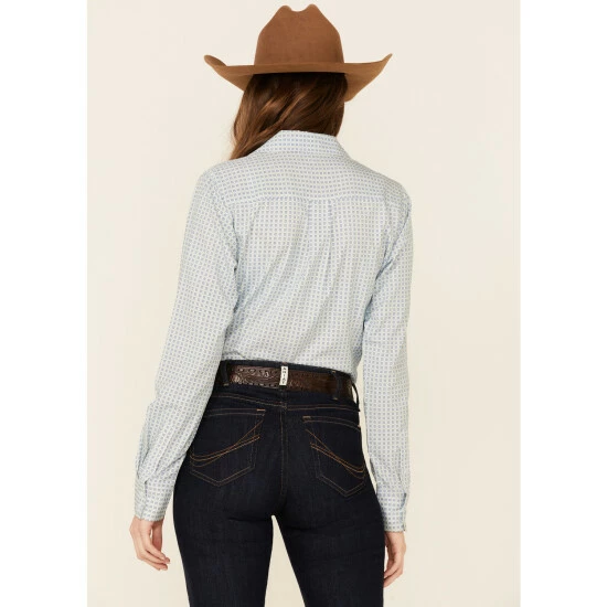 Coupon π Cinch π© Women's Arena Flex Light Blue Geo Print Long Sleeve Button-Down Western Core π Shirt π - Image 4