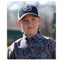 New ⭐ Cinch Men's Embroidered Circle Logo Mesh-Back Trucker Cap For Boy Navy 💯