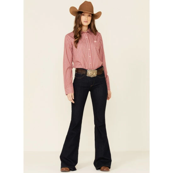 Discount π Cinch π© Women's Arena Flex Pink Arrow Geo Print Long Sleeve Button-Down Western Core π Shirt βοΈ - Image 2