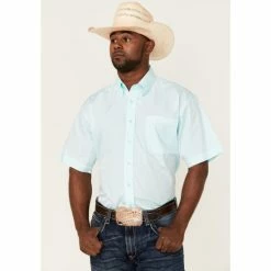 Wholesale 💯 Cinch Men's Light Blue Geo Print Short Sleeve Button-Down Western 👚 Shirt 😍