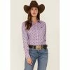 New ❤️ Cinch 👩 Women's Geo Print Long Sleeve Button-Down ArenaFlex 👕 Shirt Light Purple ✨