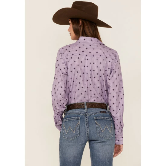 New β€οΈ Cinch π© Women's Geo Print Long Sleeve Button-Down ArenaFlex π Shirt Light Purple β¨ - Image 4