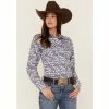 Outlet ✨ Cinch 👩 Women's Paisley Print Long Sleeve Snap Western 👚 Shirt Purple 😍