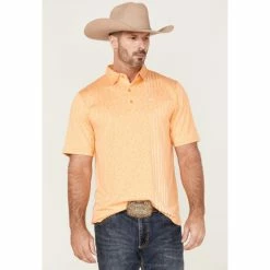 Promo 😉 Cinch Men's Arena Flex Vertical Striped Short Sleeve Polo 👕 Shirt Orange 🔥