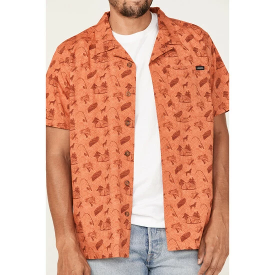Cheapest π Cinch Men's Camp Trailblazer All-Over Beach Print Short Sleeve Button-Down Western π Shirt Orange π - Image 3