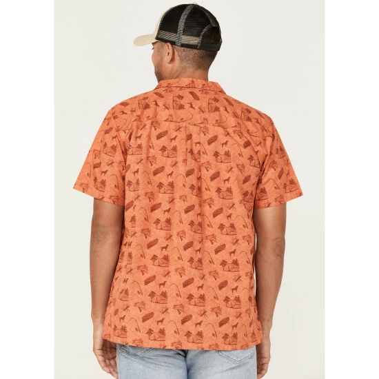 Cheapest π Cinch Men's Camp Trailblazer All-Over Beach Print Short Sleeve Button-Down Western π Shirt Orange π - Image 4