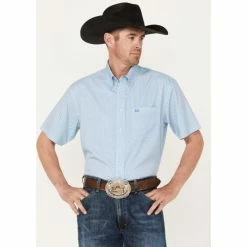 Budget ✔️ Cinch Men's Arena Flex Light Blue Small Check Short Sleeve Western 👚 Shirt 💯