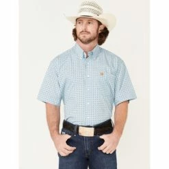 Best deal 👏 Cinch Men's Geo Light Blue Print Short Sleeve Button-Down Western 👕 Shirt 👍