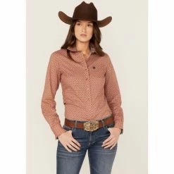 Wholesale 😀 Cinch 👩 Women's Geo Print Long Sleeve Button-Down Western 👚 Shirt Rust Copper ✔️