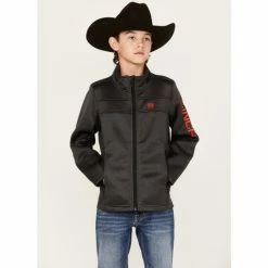 Discount 💯 Cinch Boys' Textured Logo Sleeve Jacket Charcoal ✨