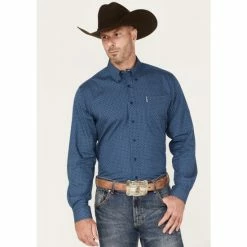 Buy 😉 Cinch Men's Modern Fit Diamond Geo Print Button-Down Western 👕 Shirt Royal Blue ⌛