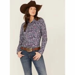 Top 10 😍 Cinch 👩 Women's Paisley Print Long Sleeve Button-Down Stretch ArenaFlex 👕 Shirt Purple 🌟