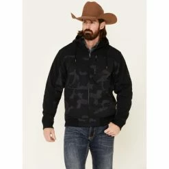 Coupon ⌛ Cinch Men's Black Camo Print Zip-Front Bonded Hooded Jacket 😍
