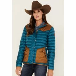 Best Sale 🔥 Cinch 👩 Women's Quilted Western Color Block Hooded Jacket Teal 🧨