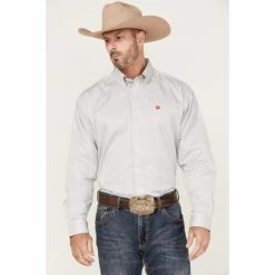 Hot Sale 🛒 Cinch Men's Stretch Stripe Long Sleeve Button-Down Western 👚 Shirt White 🌟