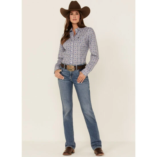 Flash Sale π Cinch π© Women's Tile Print Long Sleeve Button-Down Western π Shirt Purple π - Image 2