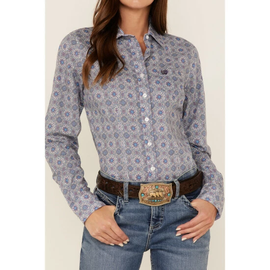 Flash Sale π Cinch π© Women's Tile Print Long Sleeve Button-Down Western π Shirt Purple π - Image 3