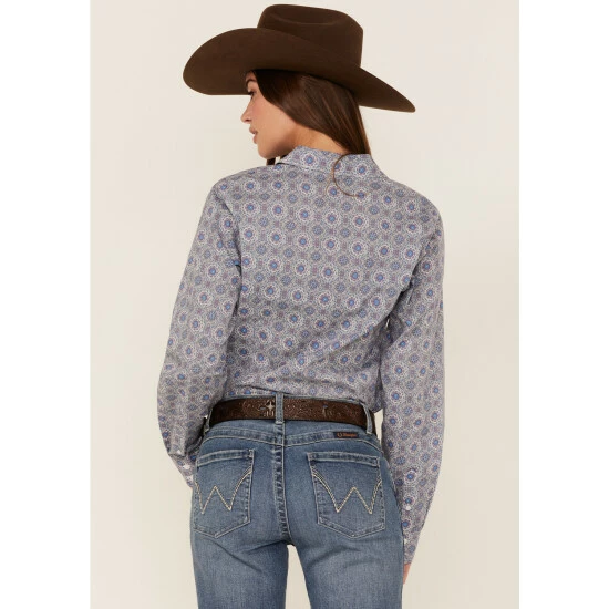 Flash Sale π Cinch π© Women's Tile Print Long Sleeve Button-Down Western π Shirt Purple π - Image 4