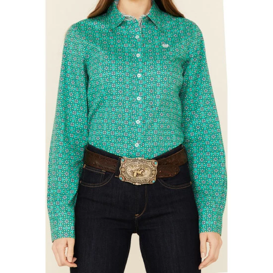 Best Pirce βοΈ Cinch π© Women's Green Geo Print Long Sleeve Button-Down Western Core π Shirt π₯ - Image 3