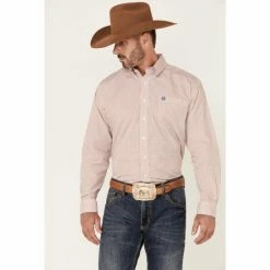 Outlet π Cinch Men's White Small Floral Geo Print Long Sleeve Button-Down Western π Shirt π―