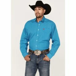 Cheap 😀 Cinch Men's Small Floral Print Long Sleeve Button-Down Western 👕 Shirt Blue ❤️
