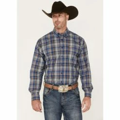 Discount 🎉 Cinch Men's Plaid Button-Down Western 👚 Shirt Royal Blue ❤️
