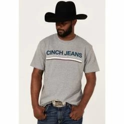 Budget 🎉 Cinch Men's Logo 👖 Jeans Graphic Short Sleeve T-Shirt Heather Grey 😉