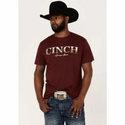Best deal ⌛ Cinch Men's Logo Scenery Graphic Short Sleeve T-Shirt Burgundy 🔔