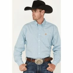 Top 10 💯 Cinch Men's Geo Light Blue Print Long Sleeve Button-Down Western 👚 Shirt 👍
