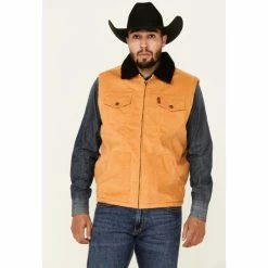 Cheapest 🤩 Cinch Men's Gold Sherpa-Lined Corduroy Zip-Front Vest Brown 🔔