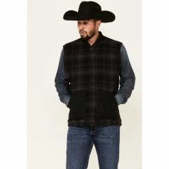 Flash Sale 𧨠Cinch Men's Black Plaid Reversible Wool Canvas Zip-Front Vest π€©