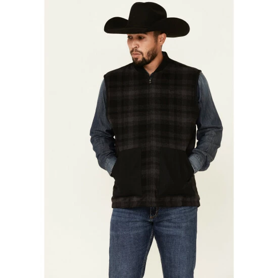 Flash Sale 𧨠Cinch Men's Black Plaid Reversible Wool Canvas Zip-Front Vest π€©