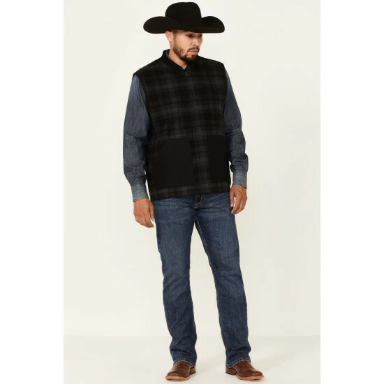 Flash Sale 𧨠Cinch Men's Black Plaid Reversible Wool Canvas Zip-Front Vest π€© - Image 2