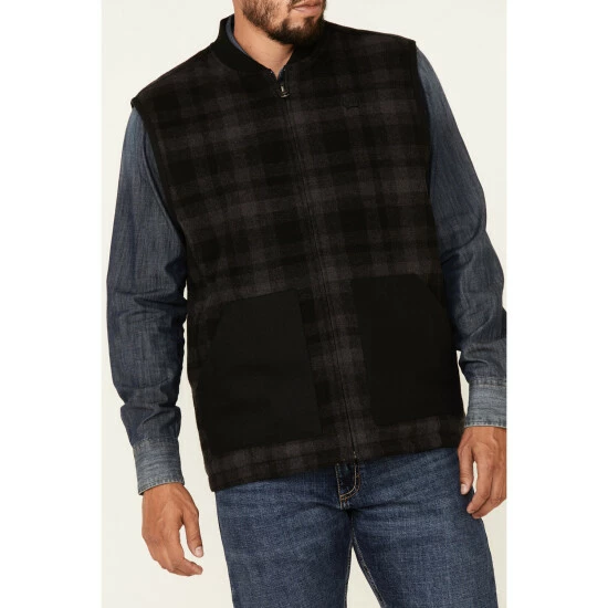 Flash Sale 𧨠Cinch Men's Black Plaid Reversible Wool Canvas Zip-Front Vest π€© - Image 3