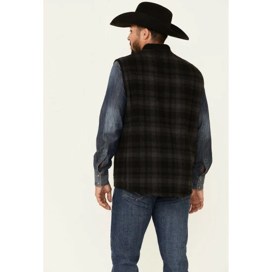 Flash Sale 𧨠Cinch Men's Black Plaid Reversible Wool Canvas Zip-Front Vest π€© - Image 4