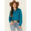 Best deal ⭐ Cinch 👩 Women's Teal Solid Button Front Long Sleeve Western 👕 Shirt 🤩